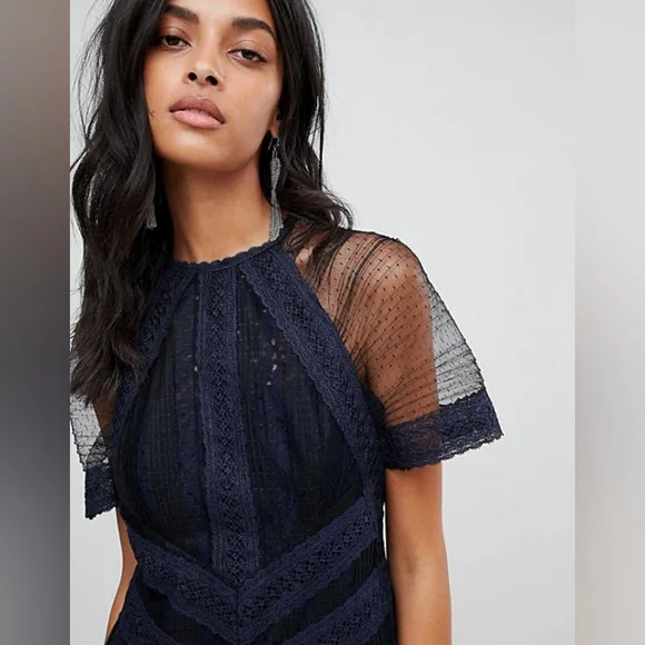 ALLSAINTS Lace Panel Midi Dress